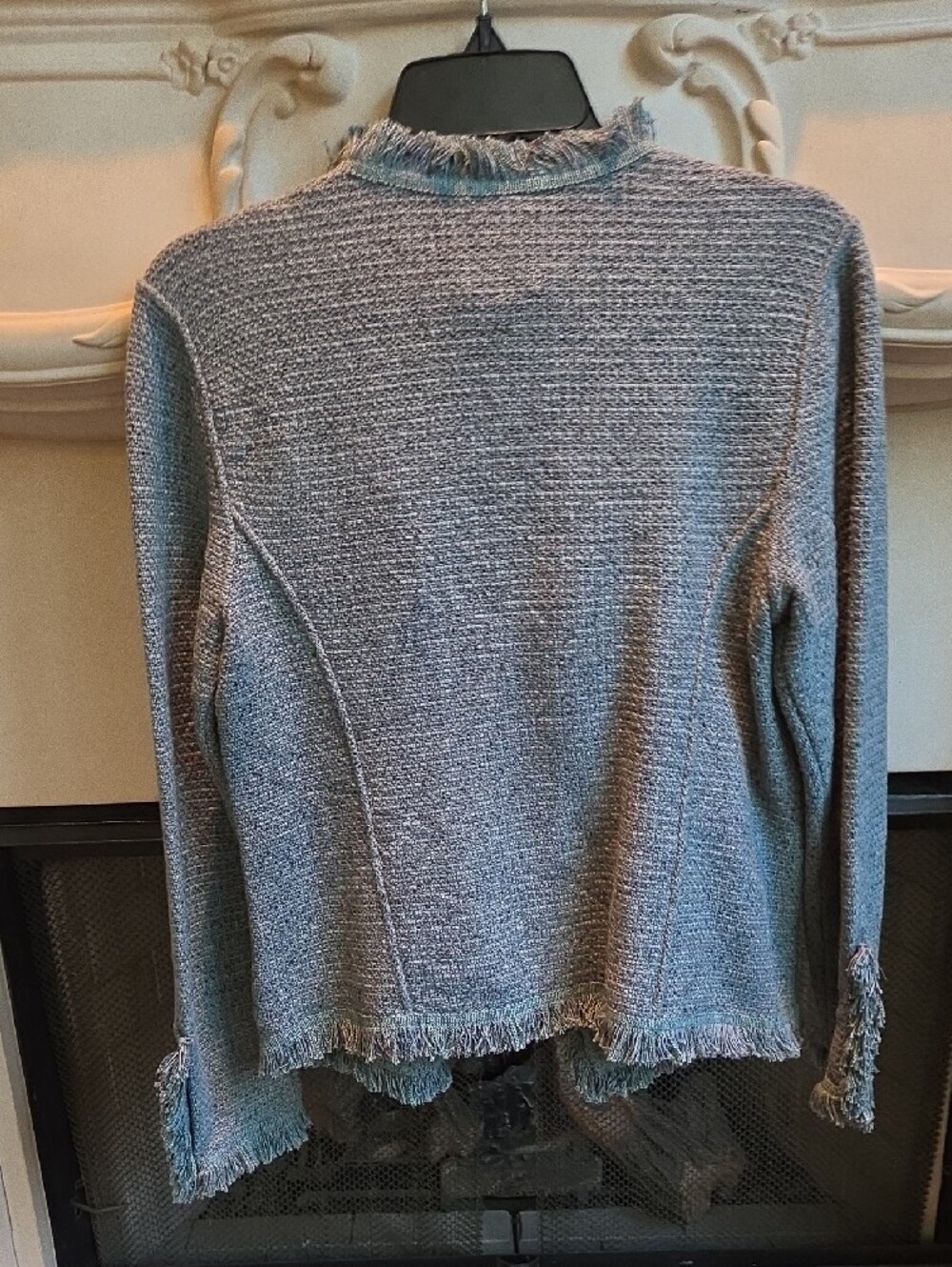 NIC+ZOE Soft Green-Blue Fringe Mix Knit Jacket - Picture 4 of 8